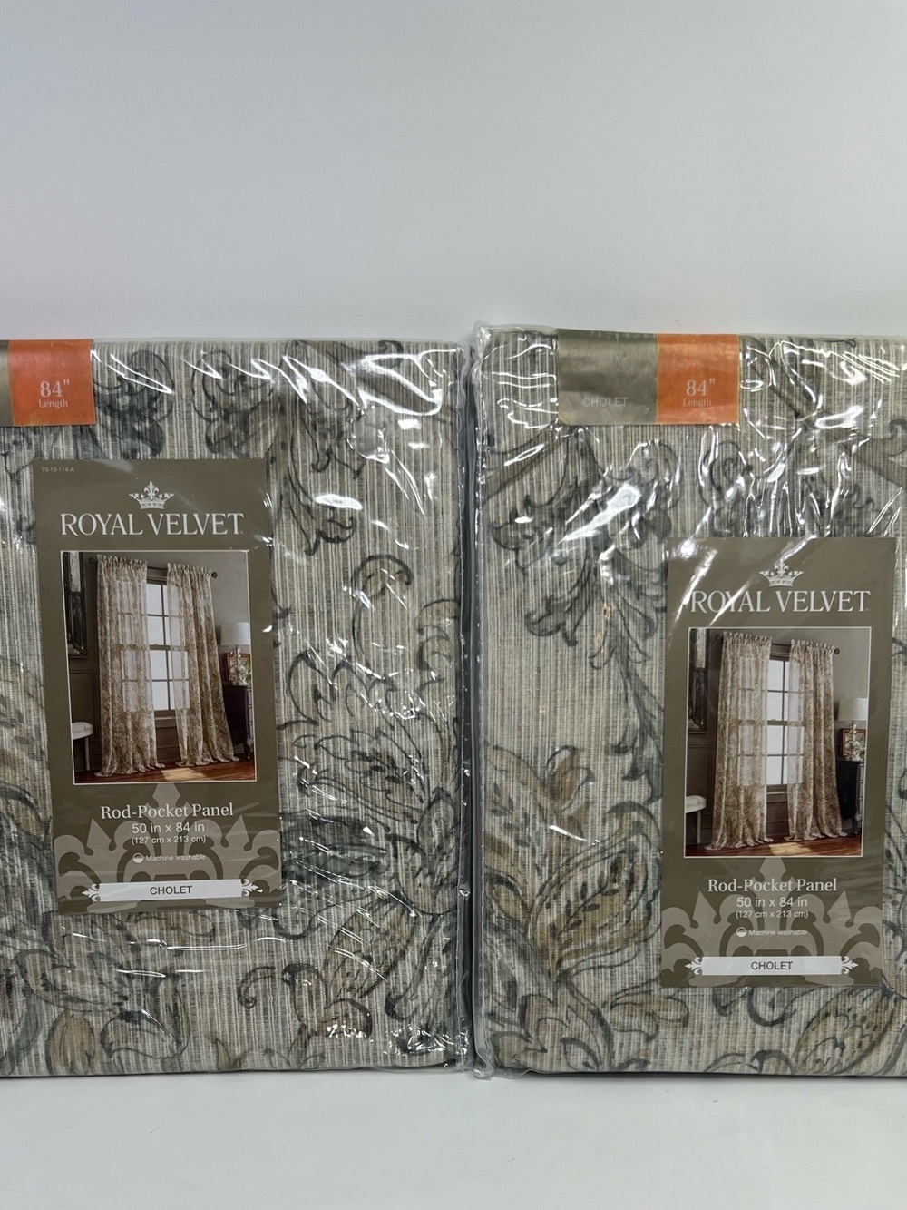 Royal Velvet Cholet Curtains Rod Pocket Panels Floral Beige Rust 50"x 84 2Packs